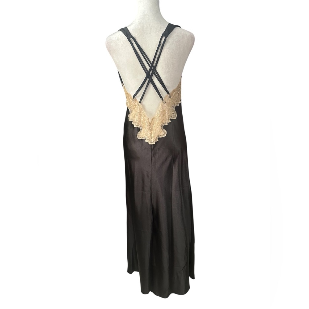 Y2K Bias cut satin slip dress with dramatic back and lace detail size Medium